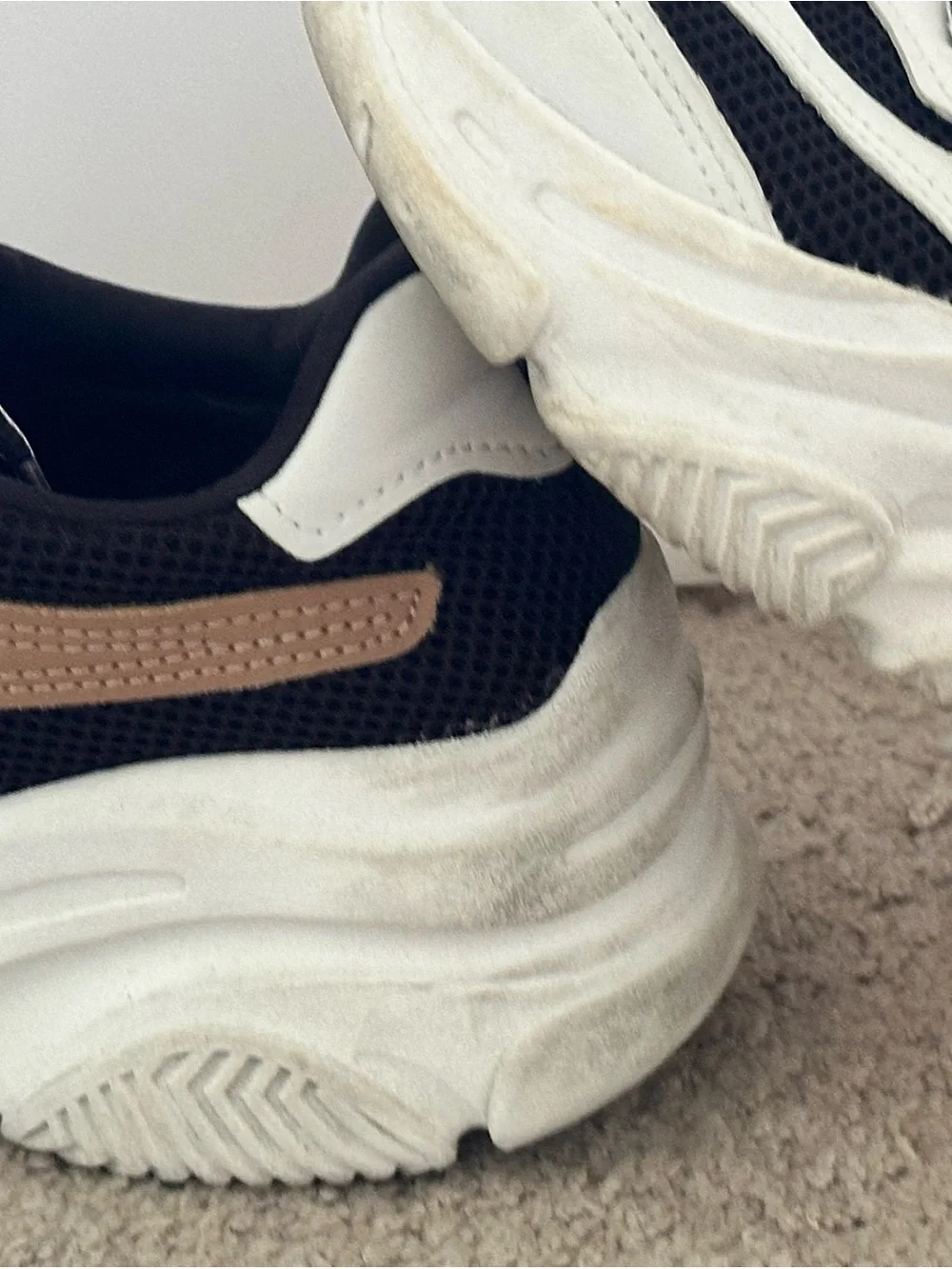 SM New York White, Black & Brown Women's Chunky Sneakers